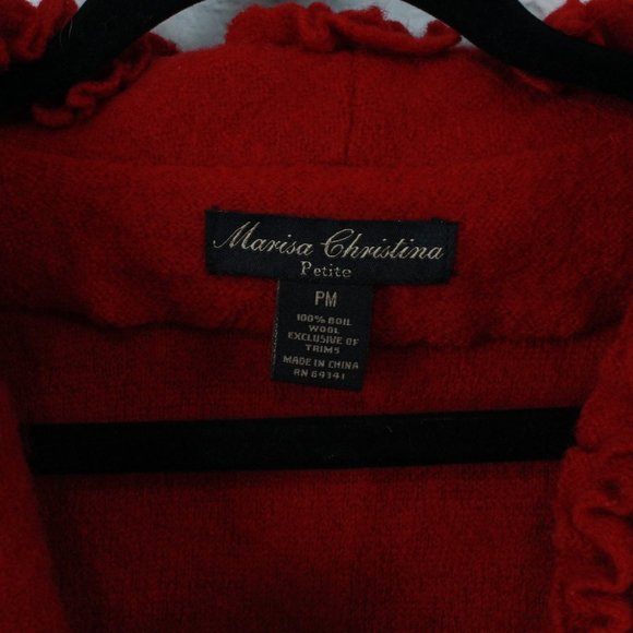 Marisa Christina Red Boiled Wool Detailed Collar Button Front Cardigan Size PM - Picture 6 of 9